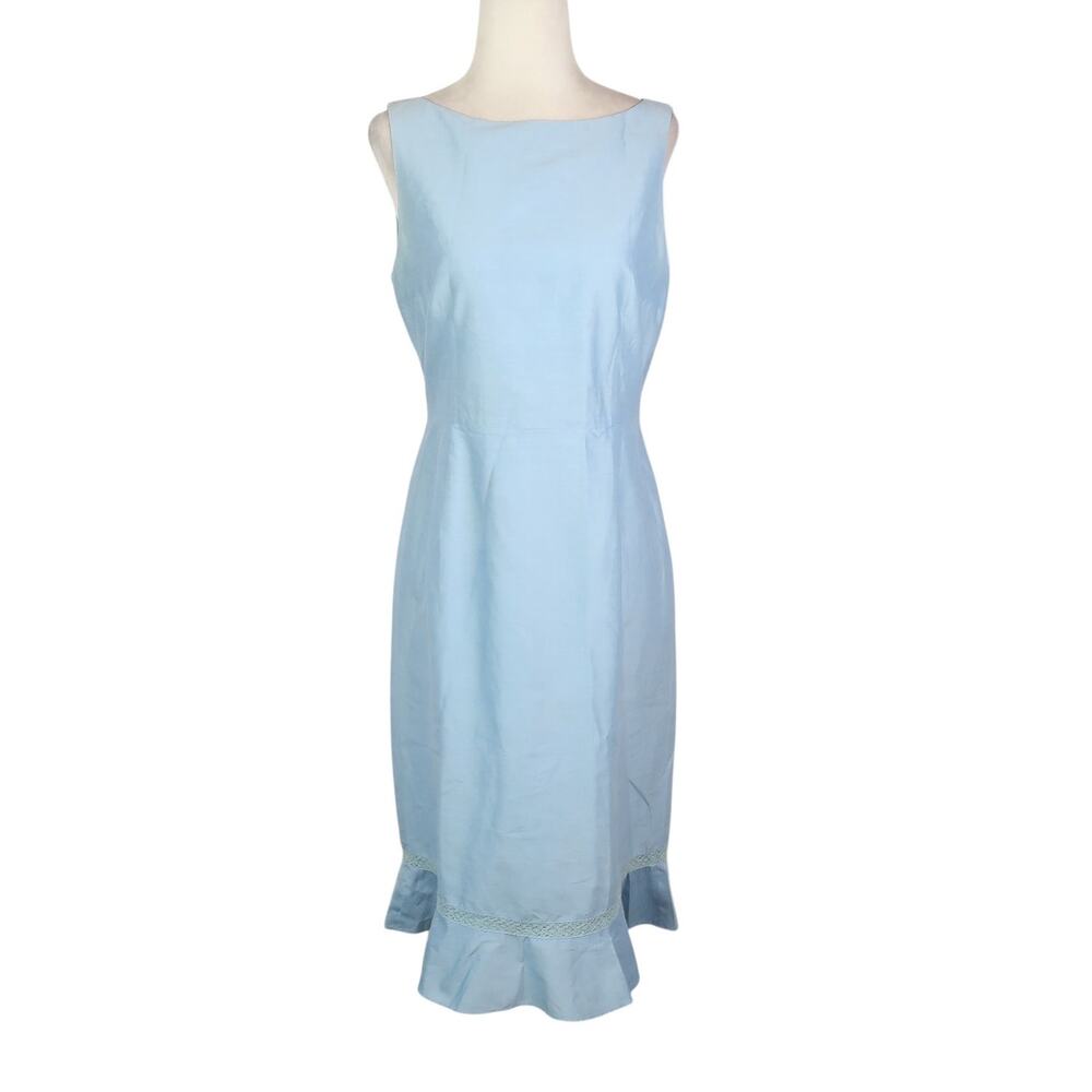 Vintage 90s Episode Studio Light Blue Silk Cotton Knee Length Cocktail Dress 8